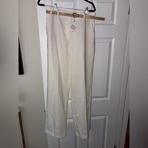 Zara White/cream Trousers with Tan Belt NWT